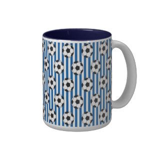 Blue and White Stripes with Soccer Balls Mug