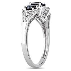 Miadora 10k White Gold 1ct TDW Black and White Diamond 3 stone Halo Ring (G H, I3) Miadora Diamond Rings