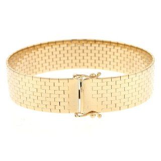 14KT Yellow Gold 14.3mm Flat Brick Omega Bracelet with Box With tongue And Safety Clasp   7.50" Long Jewelry
