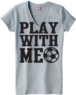 Juniors Play With Me V Neck Soccer T Shirt Small Grey