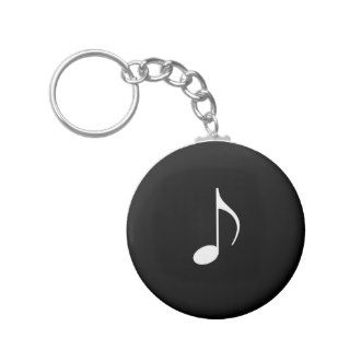 White Music 8th Note On Black background Keychain