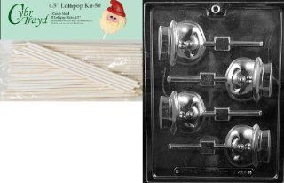 Cybrtrayd 00045St50 C449 Cute Snowman Lolly Christmas Chocolate/Candy Mold with 50 4.5 Inch Lollipop Sticks Kitchen & Dining