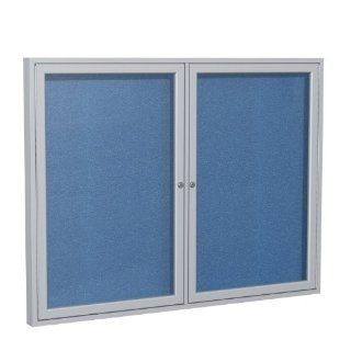 2 Door Aluminum Frame Enclosed Vinyl Tackboard Size 36" H x 60" W x 2.25" D, Surface Color Ocean, Frame Finish Satin  Combination Presentation And Display Boards 
