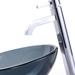 Kraus Clear Black 14 inch Glass Vessel Sink and Ramus Faucet Kraus Sink & Faucet Sets
