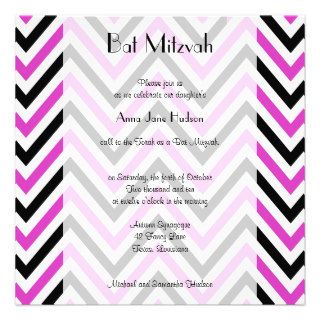 Bat Mitzvah Zig Zag Stripes Lines Pink Black White Invite