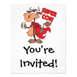 silly funny super cow cartoon character personalized invite