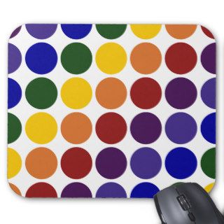 Rainbow Polka Dots on White Mousepad
