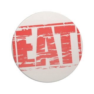 Eat red rubber stamp effect drink coaster