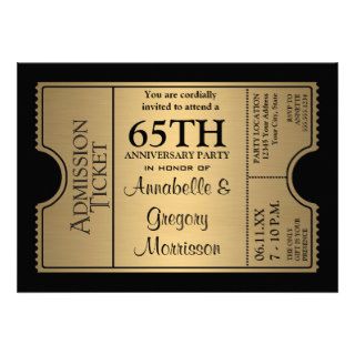 Golden Ticket Style 65th Wedding Anniversary Party Custom Announcements