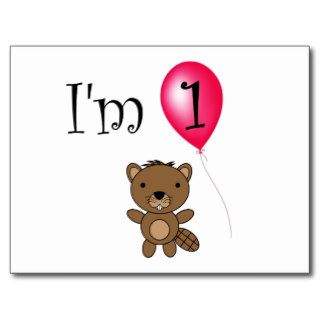 1st Birthday beaver red balloon Postcard