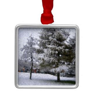 Impressionist snow tree christmas ornaments