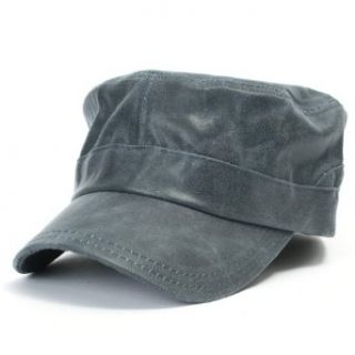 ililily Military Flat Top Biker Leather finished Cadet Cap with Adjustable Strap (cadet 434 3) at  Mens Clothing store Baseball Caps