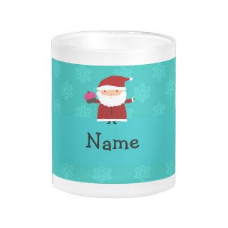 Custom name santa cupcake turquoise snowflakes coffee mugs