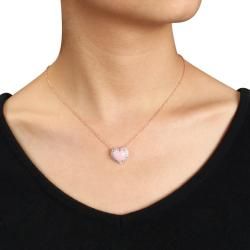 Miadora Pink Silver Pink Opal and 1/10ct TDW Diamond Heart Necklace (G H, I3) Miadora Gemstone Necklaces