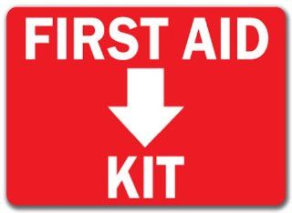 First Aid Kit with Down Arrow Sign   10" x 14" OSHA Safety Sign