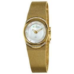 Skagen Women's Crystal Accented Mother of Pearl Gold Mesh Watch Skagen Women's Skagen Watches