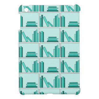 Books on Shelf. Design in Teal and Aqua. iPad Mini Cover