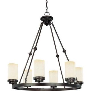 Glomar Lucern 6 Light Patina Bronze Oval Chandelier with Saddle Stone Glass Shade HD 2763