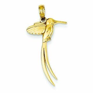 14K Gold Bird with Long Tail Feathers Pendant Jewelry