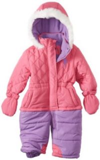 U.S. Polo Association Baby Girls Infant Diamond Quilted Bubble Snowsuit, Totally Pink/Medium Purple, 12 Months Infant And Toddler Snowsuits Clothing