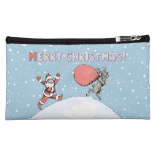 Reindeer  makes jokes with Santa Claus. Cosmetics Bags