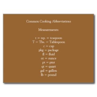 Common Cooking Abbreviations Postcard