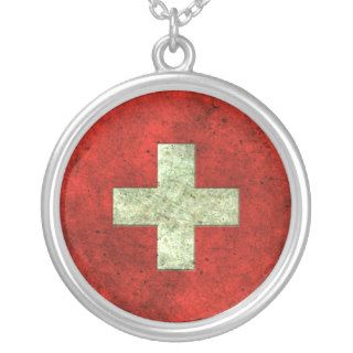 Swiss Flag Aged Steel Effect Personalized Necklace