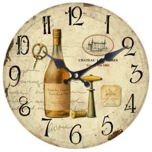 Yosemite Home Decor 14 in. Circular Wooden Wall Clock with Bottle of Wine Print CLKA7187