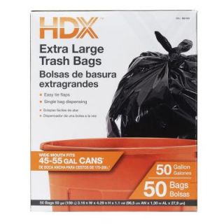 HDX 50 gal. XL Black Trash Bags (50 Count) HDX 960362