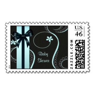 Black Teal Blue Bow Postage Stamp