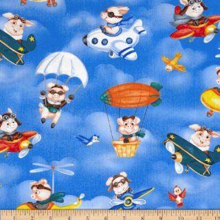 When Pigs Fly Flying Pigs Blue Fabric