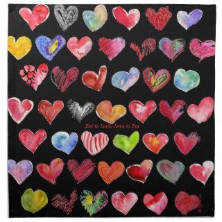 Artistic Cartoon Hearts Black Eat to Love on Cloth Printed Napkins