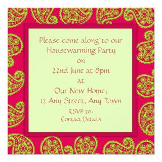 Vibrant Pink and Lime Green Paisley Pattern Invite