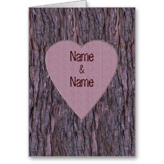 Personalized Names Carved In Tree Card   Pink