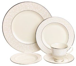 Lenox Pearl Innocence Platinum Banded Fine China 20 Piece Dinnerware Set, Service for 4 Lenox Dinnerware Kitchen & Dining