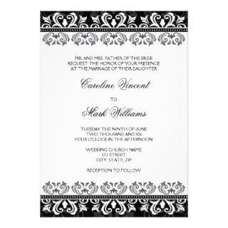 Elegant black lace damask wedding invitation