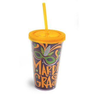 Mardi Gras, Insulated Cup with Straw 17 oz, Tumbler, 4x4x6.25 Inches Travel Mugs Kitchen & Dining