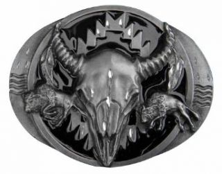 Diamondcut Bovine Skull with Buffaloes Novelty Belt Buckle Clothing