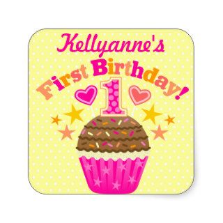 First Birthday Cupcake (Girls) Square Sticker