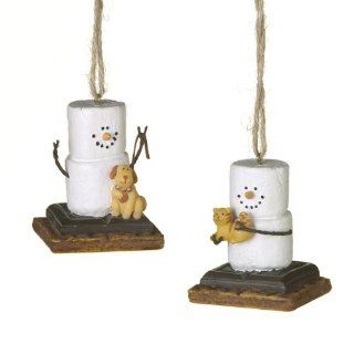 S'mores With Puppy and Kitten Snowman Ornament Set of 2   Decorative Hanging Ornaments