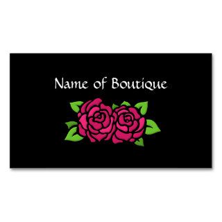 Pink And Black Boutique With Roses Business Card Templates
