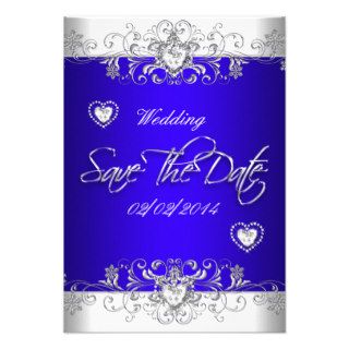Save The Date Royal blue Wedding White Diamond Hea Custom Invites