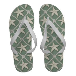 Green and White Seashell Flip Flops