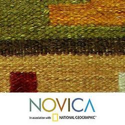 Hand woven Wool 'Holi Joy' Brown Yellow Rug (4x6) (India) Novica 3x5   4x6 Rugs