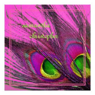 PixDezines psychedelic peacock feather/hot pink Custom Invite