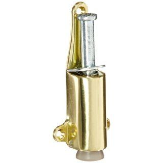 Rockwood 459.3 Brass Spring Loaded Plunger Stop, #8 X 3/4" OH SMS Fastener, 1 7/8" Projection, 1 3/8" Base Width x 5 3/8" Base Length, Polished Clear Coated Finish Pull Handles