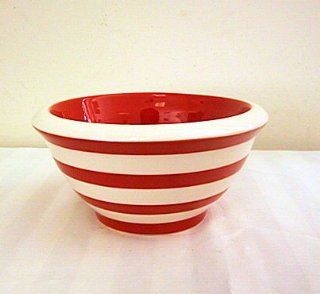 Ronnie's Terramoto Ceramic, Small Mixing Bowl, 1 Quart, Tomato Red Stripes   Nesting Mixing Bowls