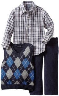 Izod Kids Boys 2 7 Argyle Sweater Vest Plaid Shirt and Pant 3 Piece Set, Sport Navy, 2T/2 Regular Clothing