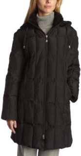 Liz Claiborne Women's Three Quarter Down Hooded Jacket, Black, X Large Outerwear