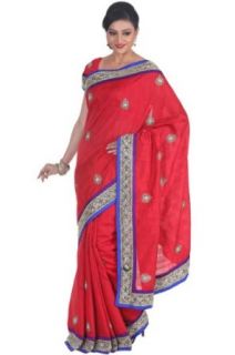 Sareez Women's Raw Silk Embroidered Party and Festival Saree Clothing